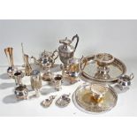 Collection of silver plated wares including three trays and a tea set (qty)