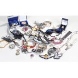 Mixed watches and Jewellery lot to include Edifice and Pulsar wristwatches, chains and brooches etc