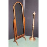 Gilt wood standard lamp, together with a cheval mirror, (2)