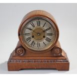 Oak cased mantel clock maker H.A.C ( Hamburg American Clocks) plinth 33cms across