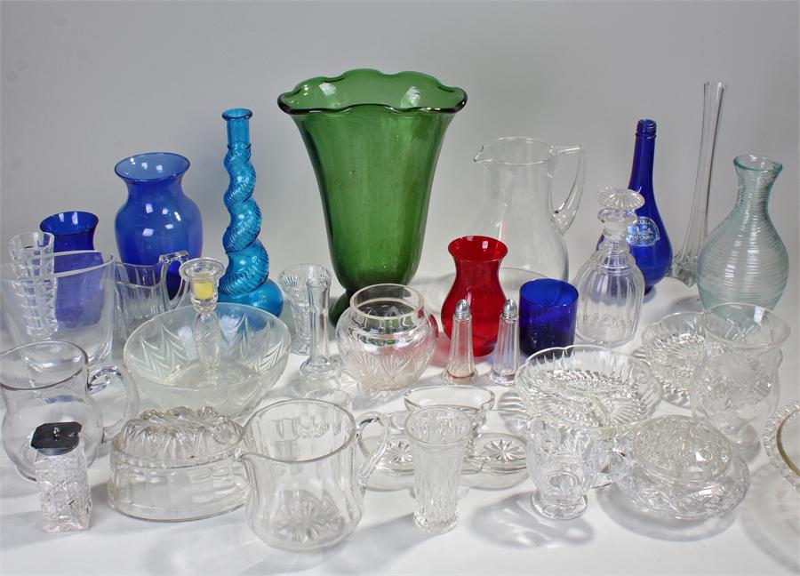 Mixed lot of glass to include jugs, vases, dishes and decanter. (qty)