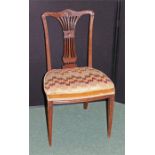 19th Century mahogany chair, in the Hepplewhite style, the leaf arched back above a pierced splat