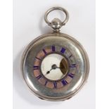 Benson silver hunter pocket watch, the blue outer dial with internal white enamel dial signed J W