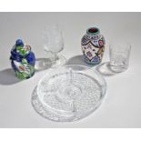 Mixed porcelain and glass to include two pots and a condiments dish (qty)