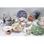 Mixed lot of pottery to include Quimper dish, jugs, mugs, vases etc. ( qty )