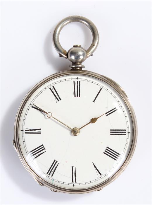 Silver openface pocket watch, with Roman hours to the enamel dial, case 41mm diameter