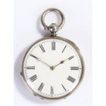 Silver openface pocket watch, with Roman hours to the enamel dial, case 41mm diameter