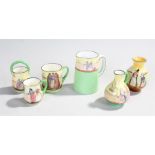 Royal Doulton Charles Dickens miniatures, to include two jugs, two tankards, a vase and bucket, (6)