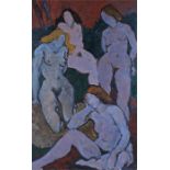 Fyffe Christie (1918-1979) Four Figures in Sombre Landscape c.1977, oil on canvas, 65x101cm