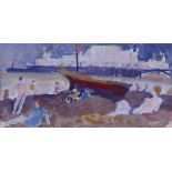 Fyffe Christie (1918-1979) Brighton Beach c. 1978, small watercolour sketch of bathers looking out