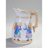 Victorian pottery jug, J & M P B B & CO Glasgow, with polychrome painted figures of a fisherman