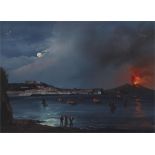 19th Century Italian School, Mount Vesuvius erupting over the bay of Naples, gouache on paper,