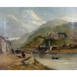 After William Callow (1812-1908) Continental river scene, unsigned oil on canvas, 52cm x 41cm