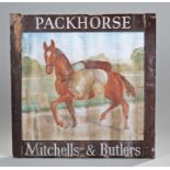 Early 20th Century painted pub sign, PACKHORSE, Mitchells and Butler, with a painted horse, 88cm x