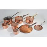 Quantity of copper saucepans, to include six saucepans and seven lids, the largest 22.5cm high (13)