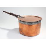 Harrods copper sauce pan and lid, the sauce pan of large size with steel handles, 26cm wide