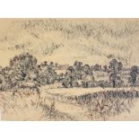 Fyffe Christie (1918-1979) a wooded landscape, signed and dated August 1971, charcoal and pen 53.