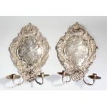 Pair of 19th Century silvered wall sconces, decorated with a crest to the centre surrounded with C