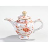 19th Century Chinese Teapot, the miniature teapot decorated in red with flowers and branches, 10.5cm