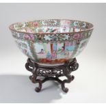 19th Century Chinese Canton punch bowl, of large proportions, decorated with polychrome panels of