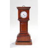 19th Century fruitwood pocket watch stand, modelled as a longcase clock, chequer strung