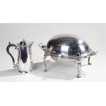 Harrods silver plated warmer, the hinged lid enclosing a pierced tray, raised on slender cabriole