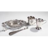 Mixed silver, various dates and makers, to include a silver bonbon dish, two cups a pepper and a