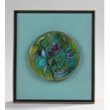 Nancy Bateman copper and enamel artwork decorated with floral motif, 16.5cm in diameter