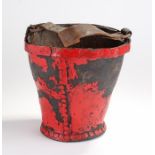 Victorian leather fire bucket, painted with red, tapering body, leather handle, 26cm high