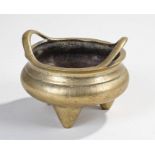 Chinese brass incense burner, the arched handles with all over leaf, swag and foliate decoration