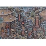 Regep Sajan Balinese school, figures among a forest gathering and drawers, signed oil on canvas,