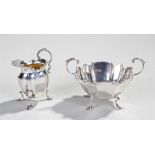 Edward VII silver sugar bowl and jug, Birmingham 1901, makers mark rubbed, with shaped bodies and