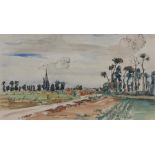 Fyffe Christie (1918-1979) Normandy Landscape, signed and dated 14th July 1944, pen and