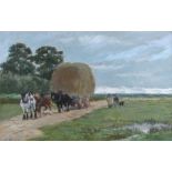 Continental school, The Hay Wagon, indistinctly signed, pastel, housed with a gilt gesso frame, 45.