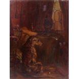 19th Century British School, A dog by his owners bed, oil on canvas, 31cm x 41cm