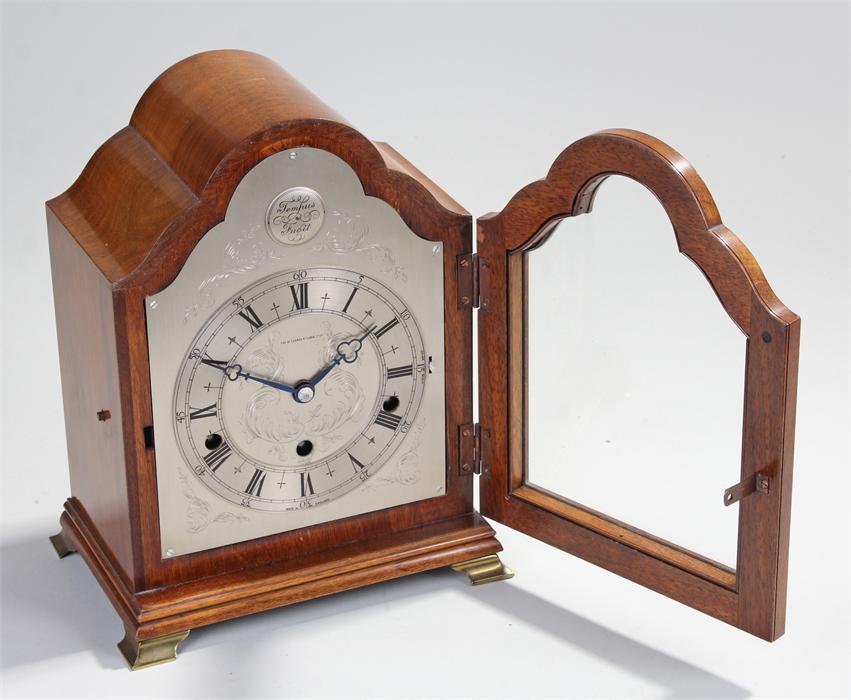 George III style mantel clock, The Alexander Clark Co. Ltd, the arched top above a conforming arched - Image 2 of 4