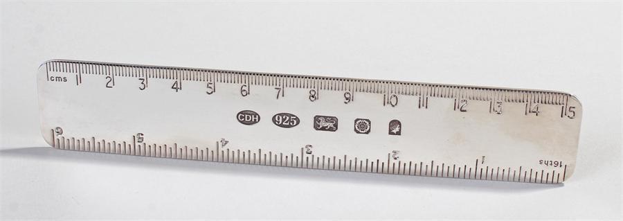 Elizabeth II silver ruler, marked 925 with rosette, designed by David Hayward, the ruler 15cm