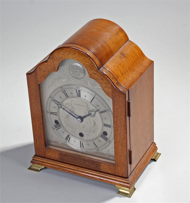 George III style mantel clock, The Alexander Clark Co. Ltd, the arched top above a conforming arched - Image 3 of 4