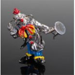 Italian silver and enamel circus clown, in the Tiffany style, the clown with a red enamel hat,