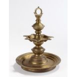 19th Century brass hanging oil lamp, with two tiers, 30cm high