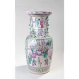 Chinese Canton vase, polychrome painted with Chinese figural scenes among blooming flowers, 45cm