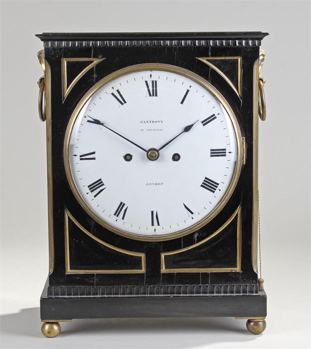 Regency ebonised bracket clock, Ganthony 83 Cheapside London, the rectangular case with inside brass