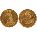 Victoria gold Two Pounds, 1887, Jubilee bust, St George and the Dragon reverse