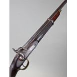 Victorian percussion rifle, the single hammer with VR and Tower mark, dated 1858, mahogany stock and