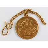 George V Half Sovereign, 1913, St George and the Dragon to the reverse, loop and chain attached