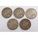 Victoria Crowns, dates 1889, 1890, 1891, 1898 and 1900, (5)