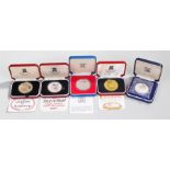 Silver proof coins, Churchill Crown, Crowns, Isle of Man, St Helena 25p and Seychelles 10 Rupees, (