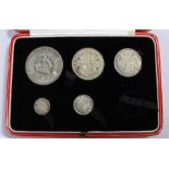George V silver coin set, 1927, to include Crown, Half Crown, One Florin, Six Pence and Three Pence,
