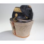 Fine Austrian NCO’s shako, 2nd lin The black cloth body with leather peak, gold thread headband
