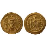 Byzantine Phocas Solidus 602-610 A.D. draped and cuirassed facing bust, wearing crown, 4.4 grams,